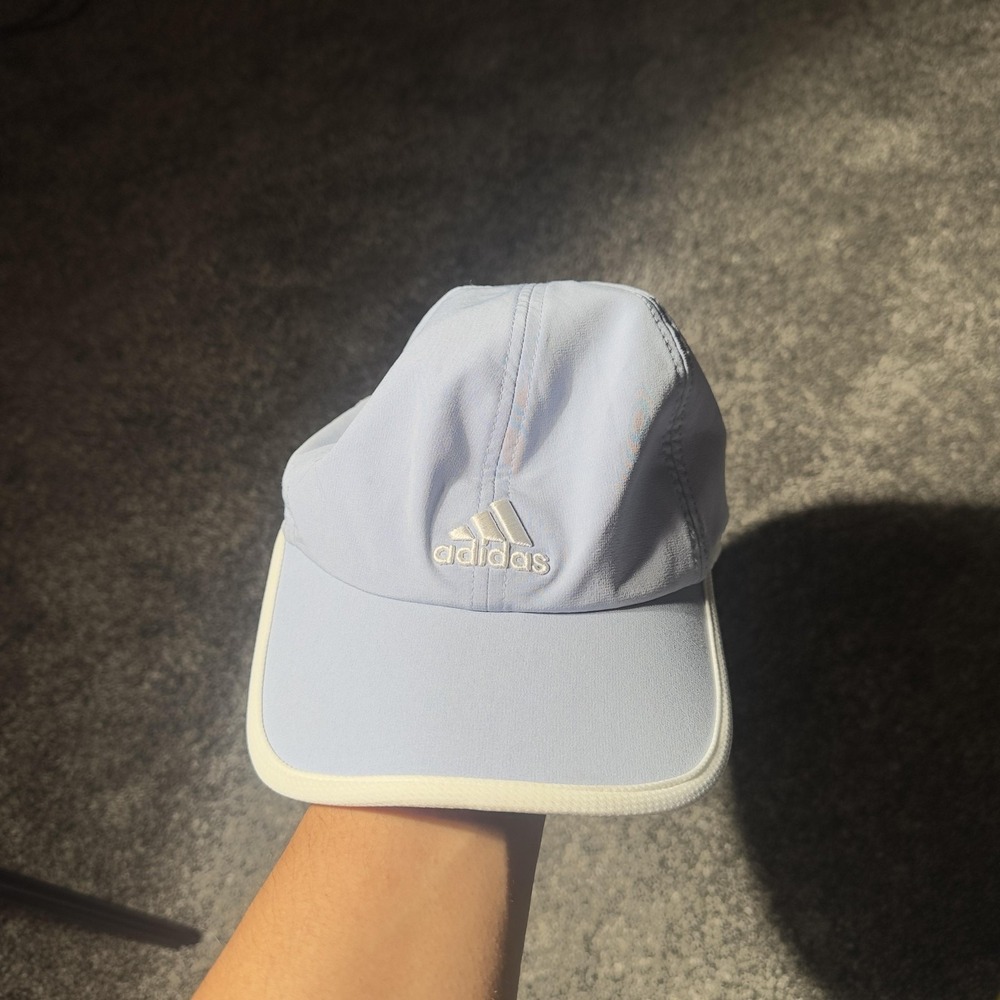 Adidas Hat Cap Strap Back Mens Light Blue White Climalite Running Golf